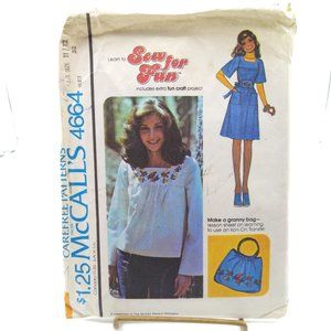 Vintage Sewing PATTERN McCalls 4664, Young Junior Teen Dress or Top and Belt